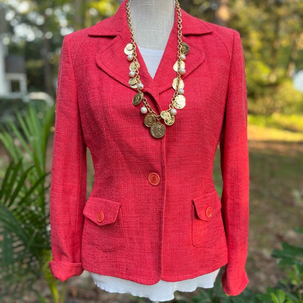 Talbots Tweed Classic Blazer, Coral, Size 2, EUC